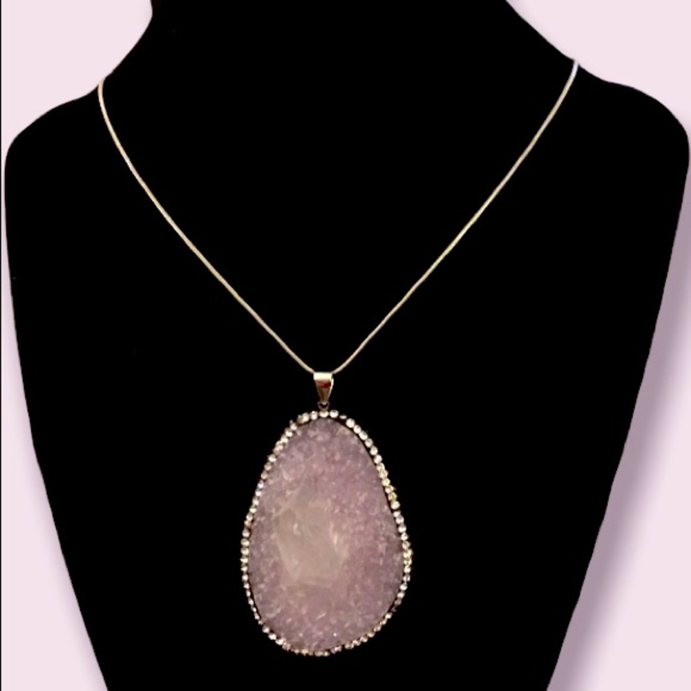 Purple Drusy Quartz, White and Hematite Australian Crystal Pendant Necklace